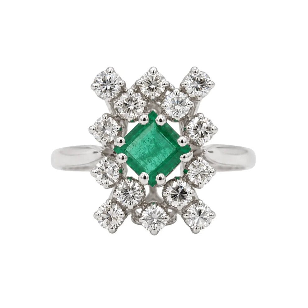 Bague Marguerite en or blanc, émeraude et diamants - Castafiore