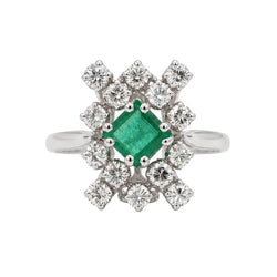 Bague Marguerite en or blanc, émeraude et diamants - Castafiore