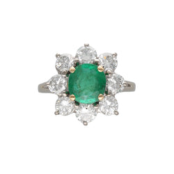 Bague Marguerite en or blanc, émeraude et diamants - Castafiore