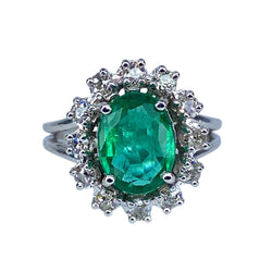 Bague Marguerite en or blanc, émeraude et diamants - Castafiore