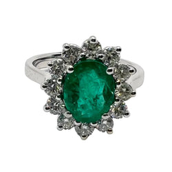 Bague Marguerite en or blanc, émeraude et diamants - Castafiore
