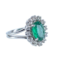 Bague Marguerite en or blanc, émeraude et diamants - Castafiore