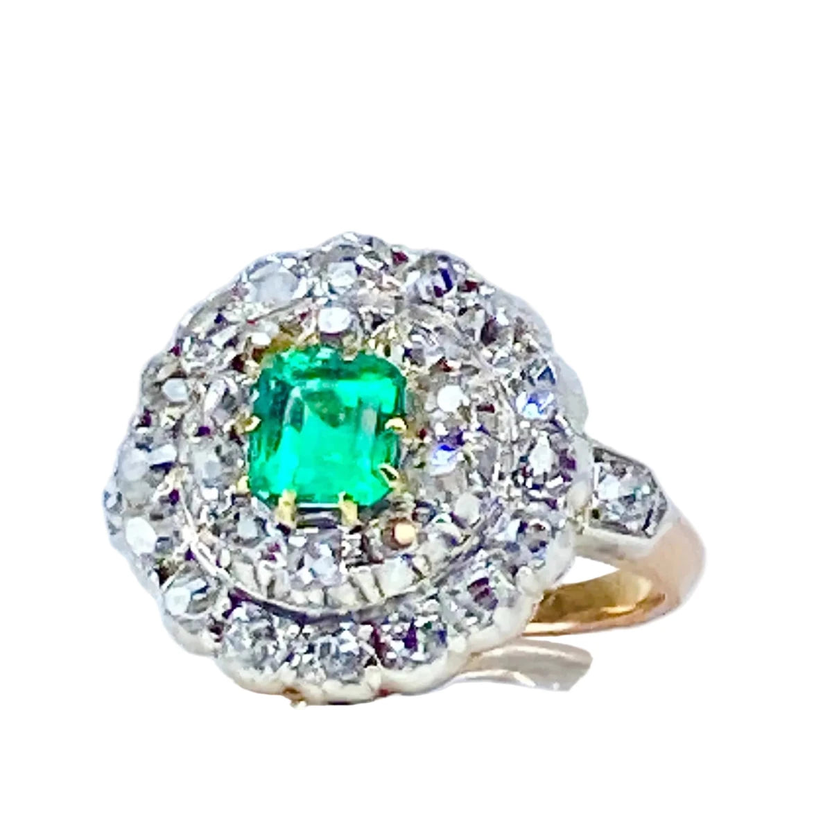 Bague Marguerite en or blanc, or jaune, émeraude et diamants - Castafiore