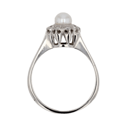 Bague Marguerite en or blanc, perle et diamants - Castafiore