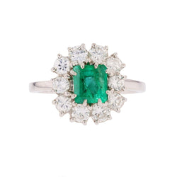 Bague Marguerite en or blanc, platine, émeraude et diamants - Castafiore