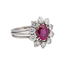 Bague Marguerite en or blanc, platine, rubis et diamants - Castafiore