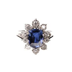 Bague Marguerite en or blanc, platine, saphir et diamants - Castafiore