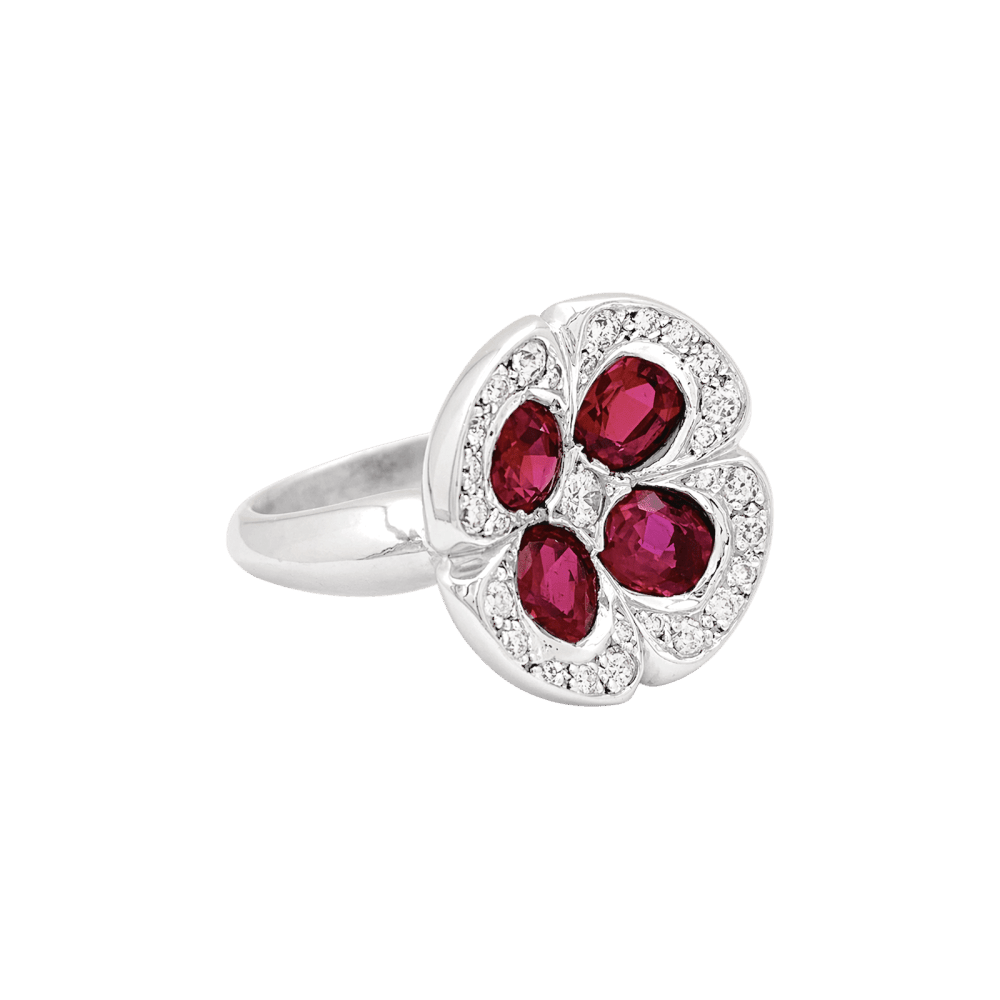 Bague Marguerite en or blanc, rubis et diamants - Castafiore