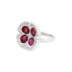 Bague Marguerite en or blanc, rubis et diamants - Castafiore