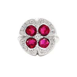 Bague Marguerite en or blanc, rubis et diamants - Castafiore