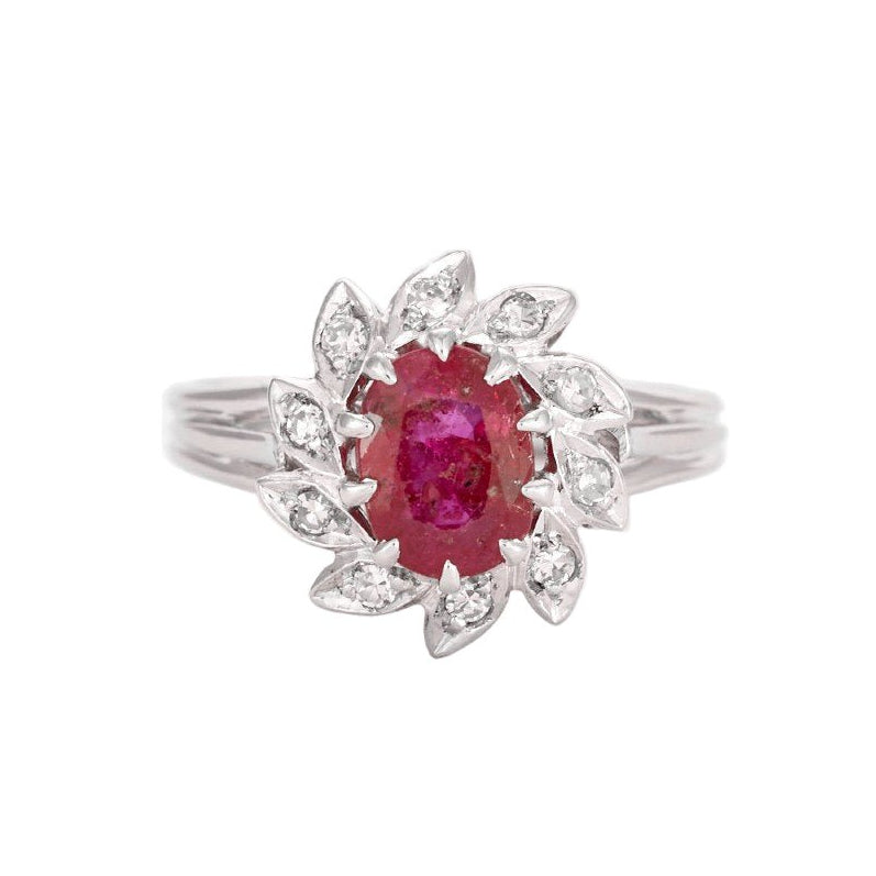 Bague Marguerite en or blanc, rubis et diamants - Castafiore
