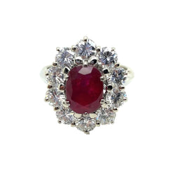 Bague Marguerite en or blanc, rubis et diamants