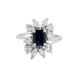 Bague Marguerite en or blanc, saphir et diamants - Castafiore