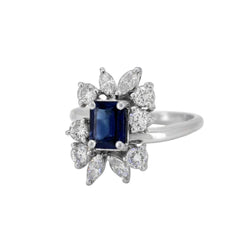 Bague Marguerite en or blanc, saphir et diamants - Castafiore