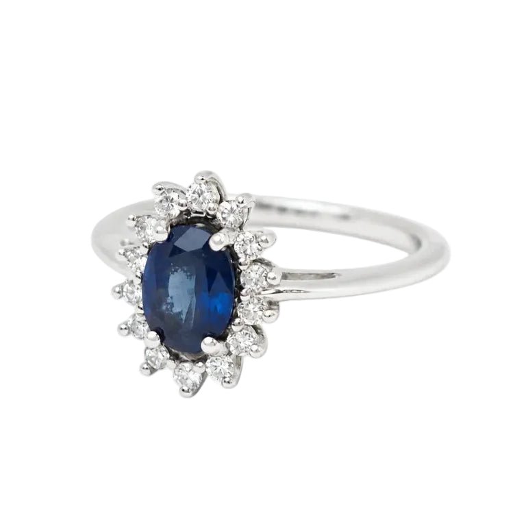 Bague Marguerite en or blanc, saphir et diamants - Castafiore