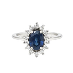 Bague Marguerite en or blanc, saphir et diamants - Castafiore