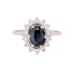 Bague Marguerite en or blanc, saphir et diamants - Castafiore