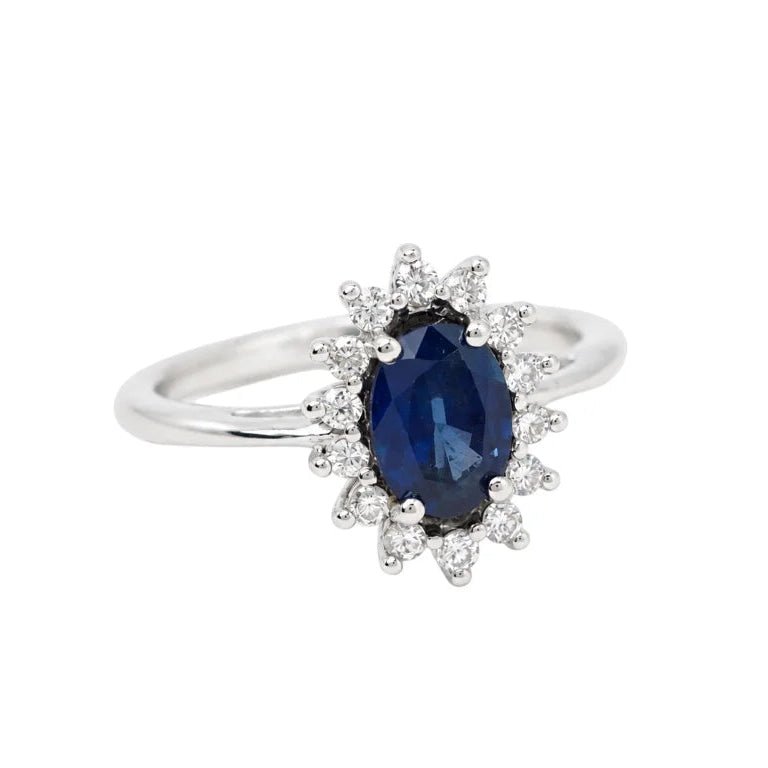 Bague Marguerite en or blanc, saphir et diamants - Castafiore