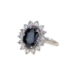 Bague Marguerite en or blanc, saphir et diamants - Castafiore