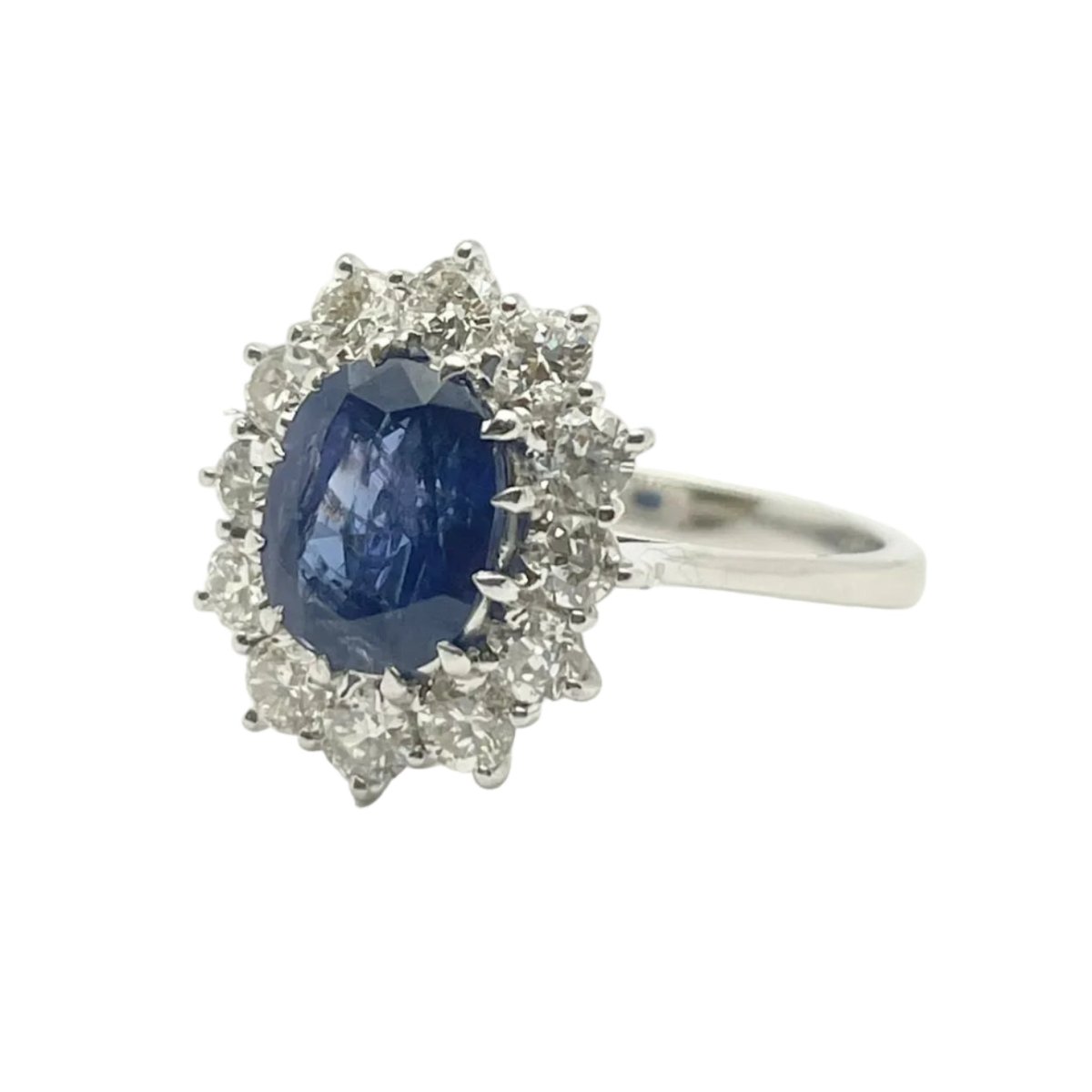 Bague Marguerite en or blanc, saphir et diamants - Castafiore