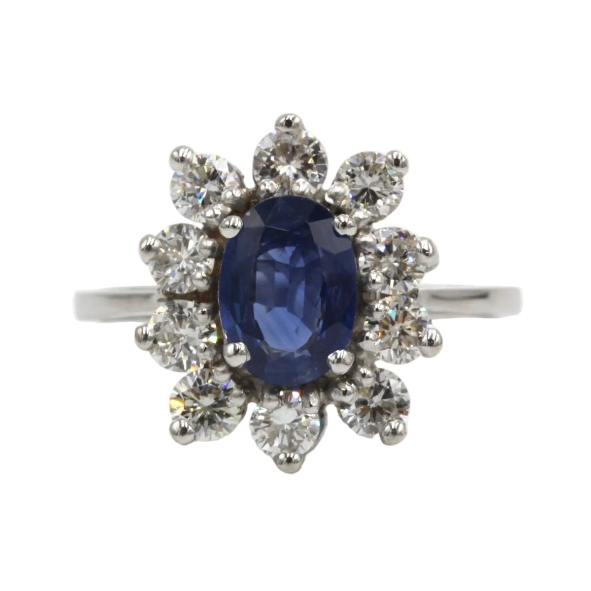 Bague Marguerite en or blanc, saphir et diamants - Castafiore