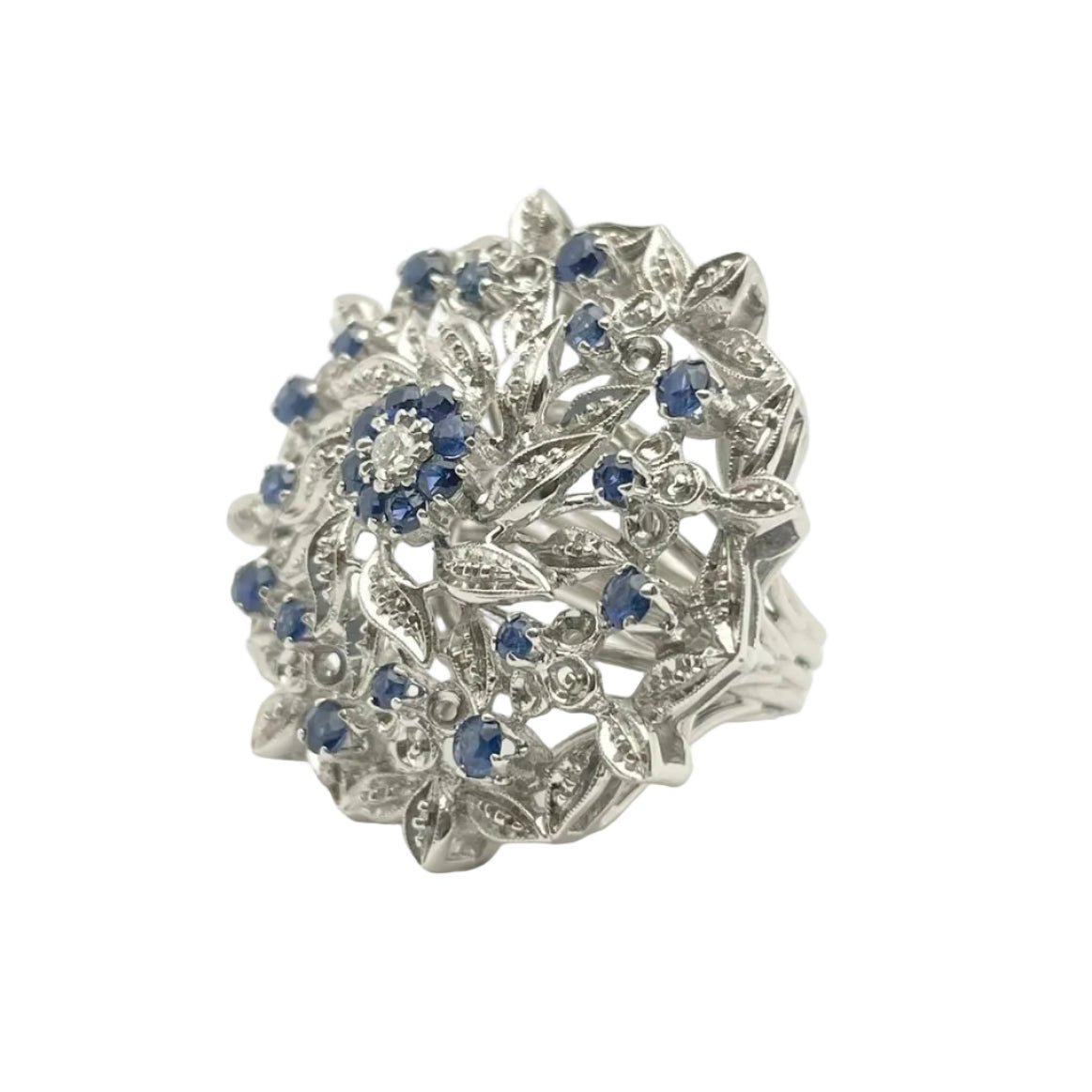 Bague Marguerite en or blanc, saphirs et diamants - Castafiore