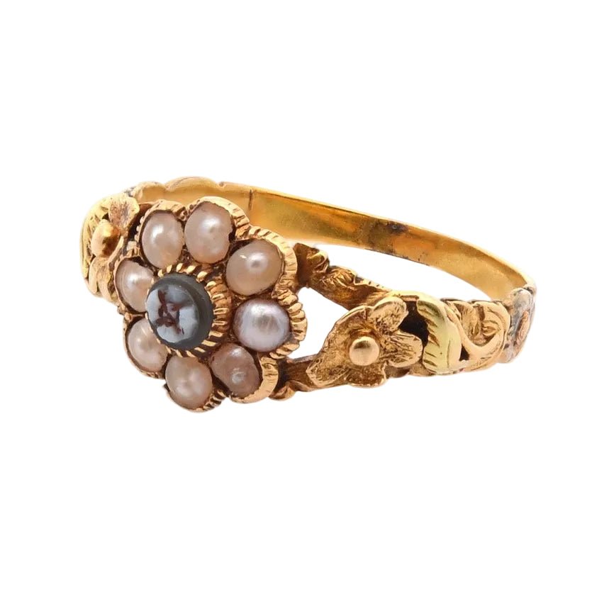 Bague Marguerite en or jaune, agate et perles - Castafiore