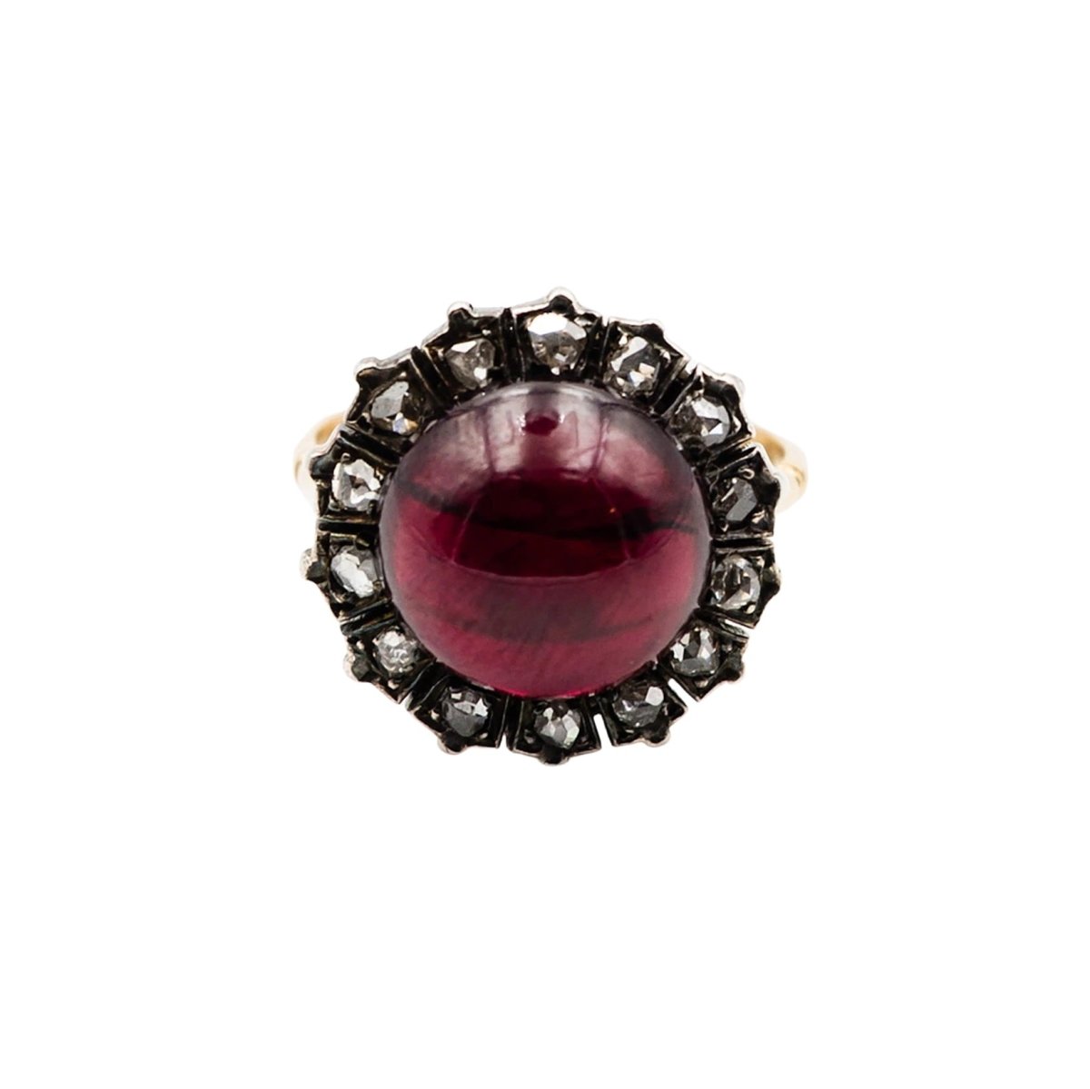 Bague Marguerite en or jaune, argent, grenat et diamants - Castafiore