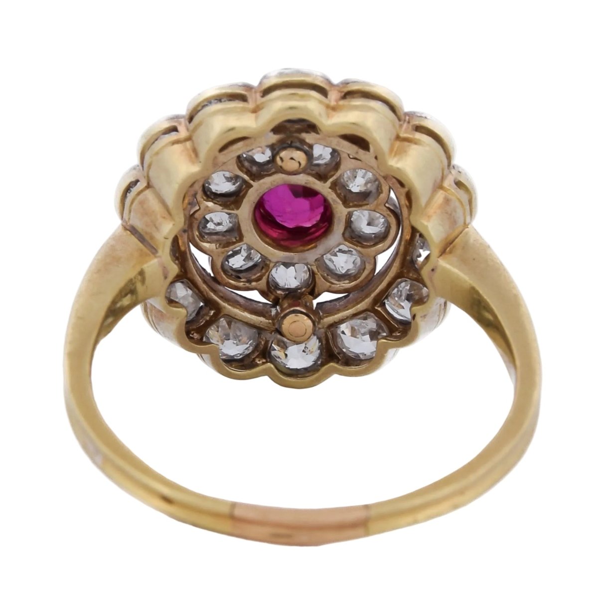 Bague Marguerite en or jaune, argent, rubis et diamants - Castafiore