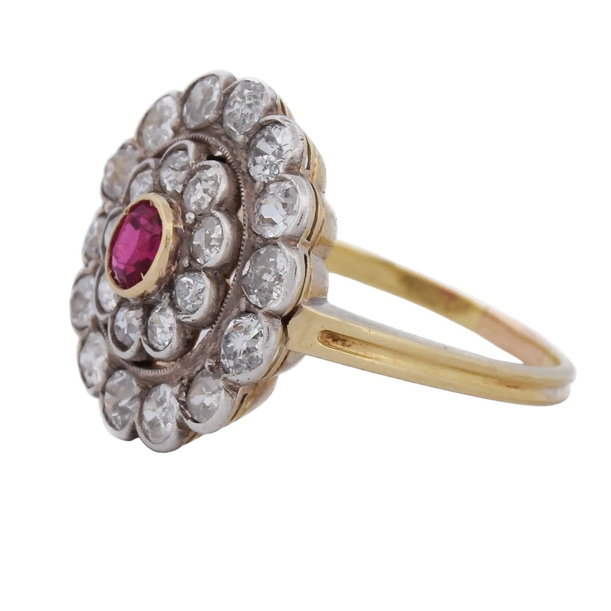 Bague Marguerite en or jaune, argent, rubis et diamants - Castafiore