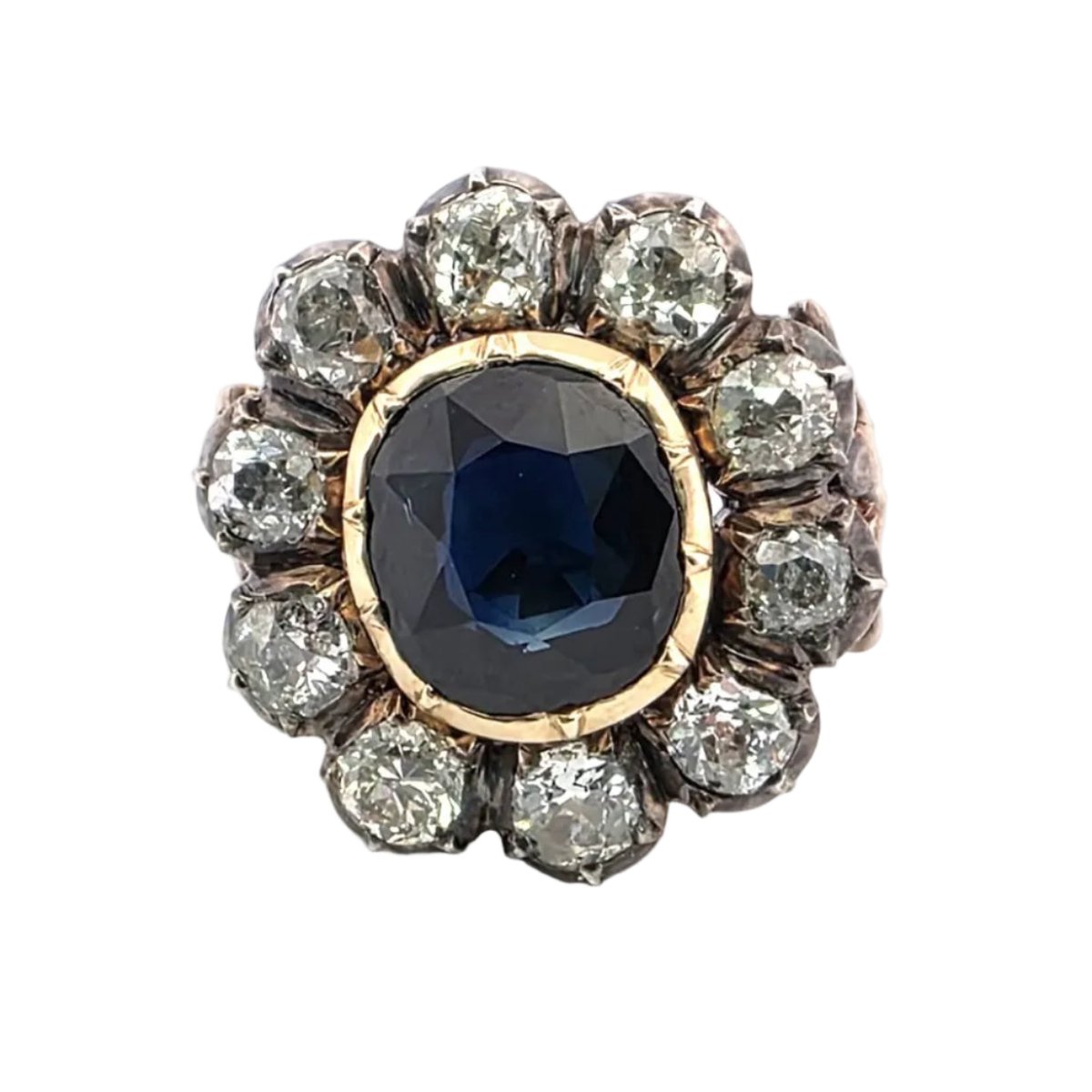 Bague Marguerite en or jaune, argent, saphir et diamants - Castafiore
