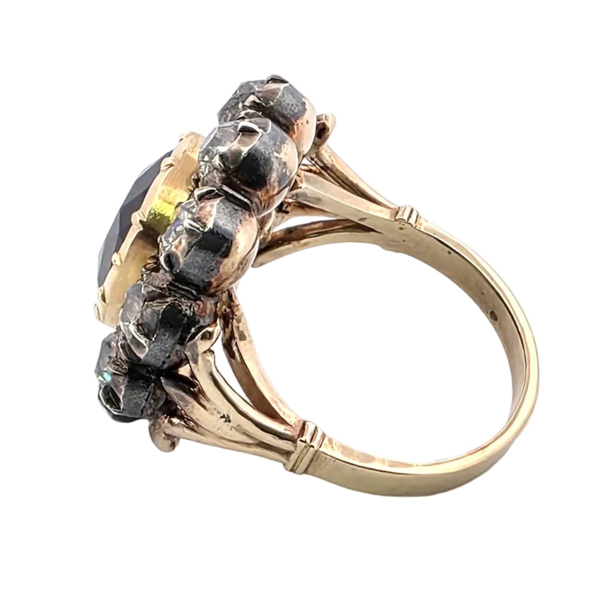 Bague Marguerite en or jaune, argent, saphir et diamants - Castafiore