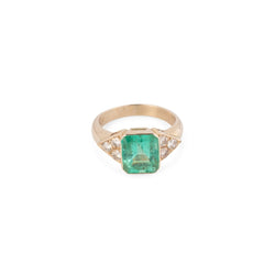 Bague Marguerite en or jaune, émeraude de Colombie et diamants - Castafiore