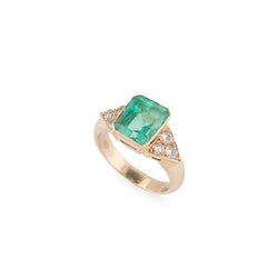 Bague Marguerite en or jaune, émeraude de Colombie et diamants - Castafiore