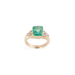 Bague Marguerite en or jaune, émeraude de Colombie et diamants - Castafiore