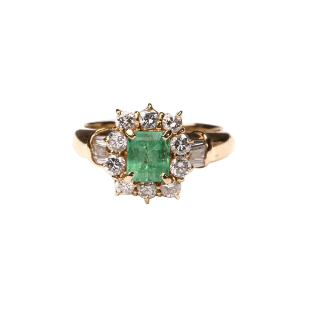 Bague Marguerite en or jaune, émeraude et diamants - Castafiore