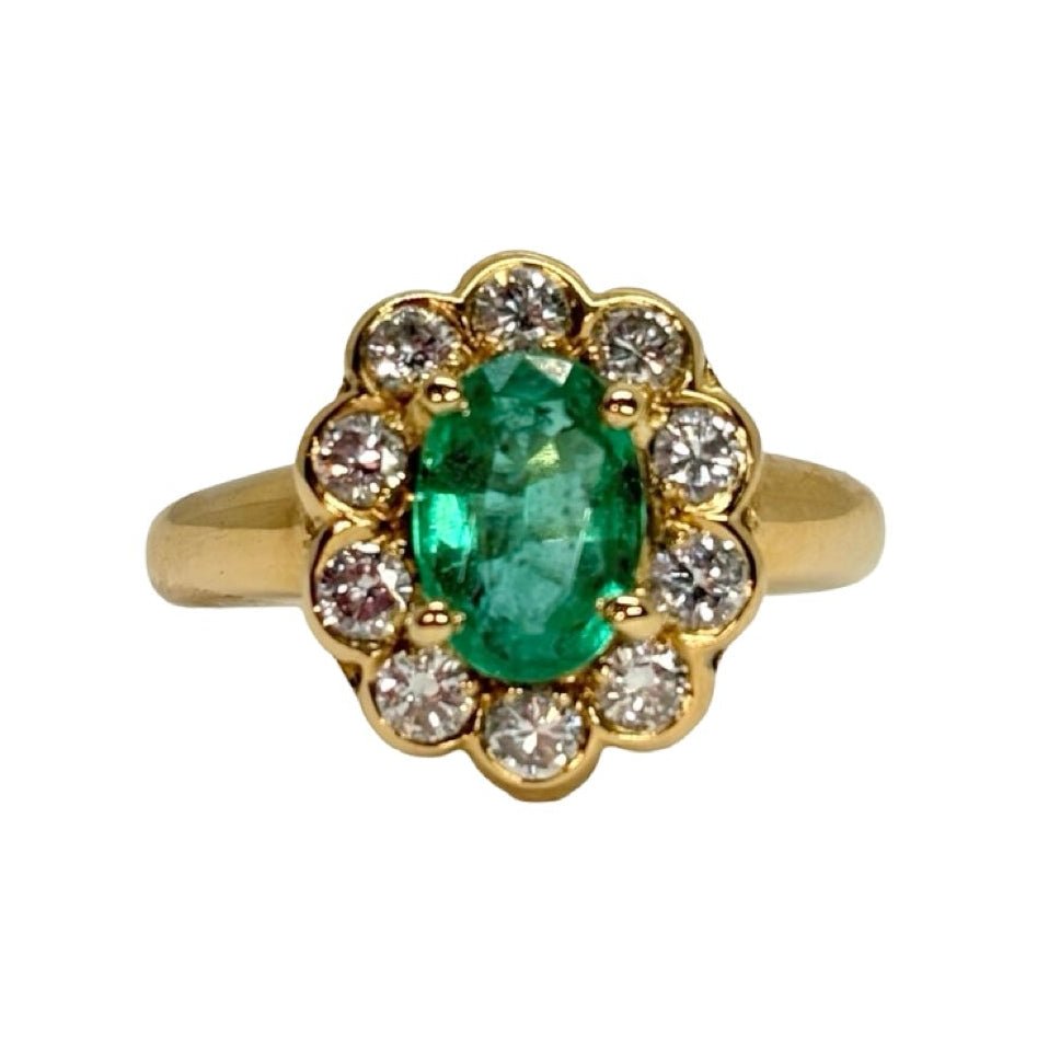 Bague Marguerite en or jaune, émeraude et diamants - Castafiore