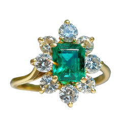 Bague Marguerite en or jaune, émeraude et diamants - Castafiore