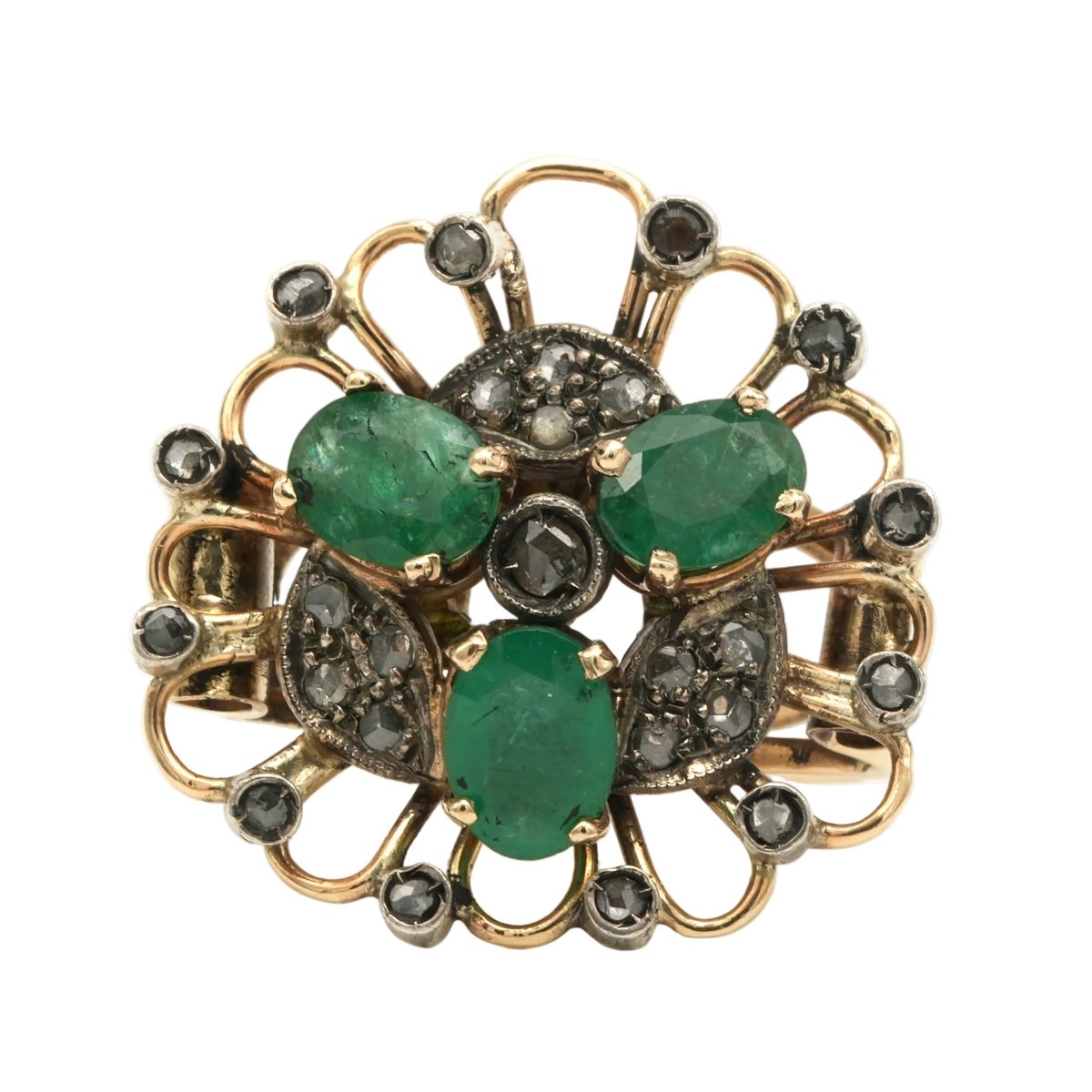 Bague Marguerite en or jaune, émeraudes et diamants - Castafiore