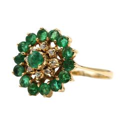 Bague Marguerite en or jaune, émeraudes et diamants - Castafiore