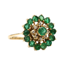 Bague Marguerite en or jaune, émeraudes et diamants - Castafiore