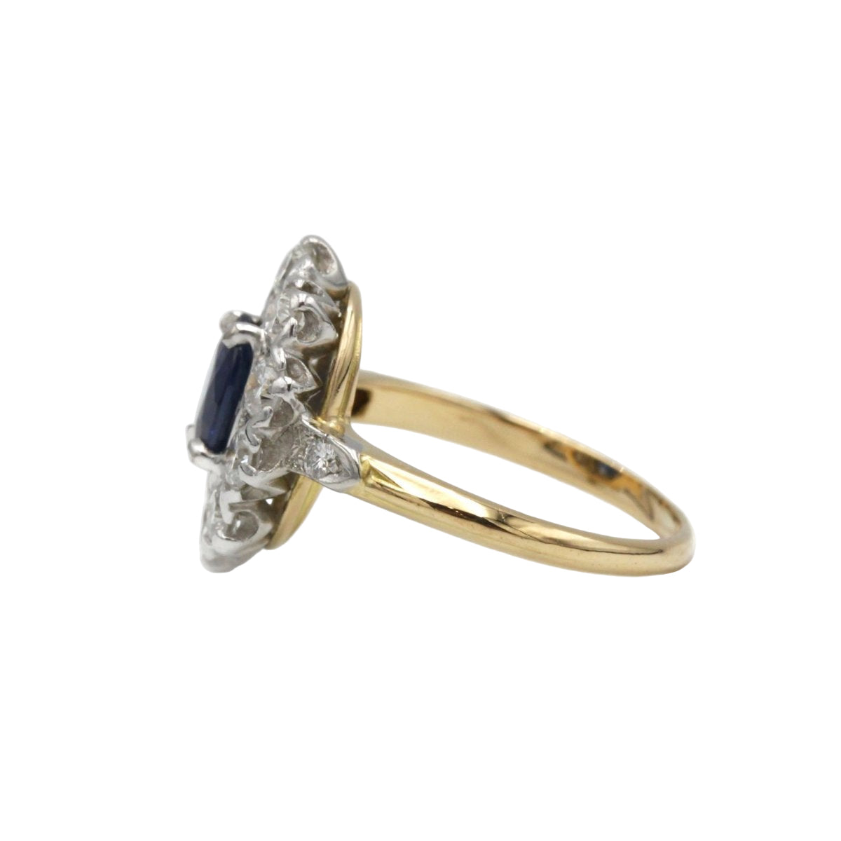 Bague marguerite en or jaune et platine avec diamants et saphir - Castafiore
