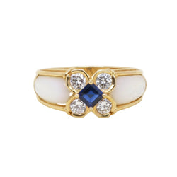 Bague Marguerite en or jaune, nacre, saphir et diamants - Castafiore