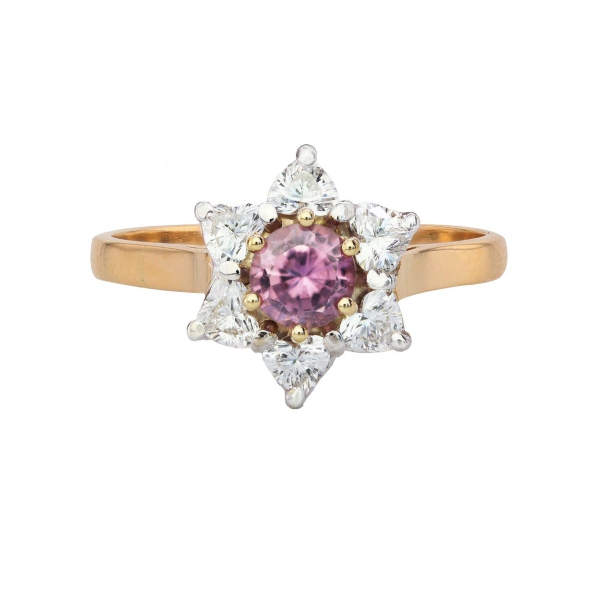 Bague Marguerite en or jaune, or blanc, saphir et diamants - Castafiore