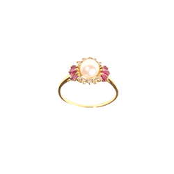 Bague Marguerite en or jaune, perle, rubis et diamants - Castafiore