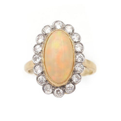 Bague Marguerite en or jaune, platine, opale et diamants - Castafiore
