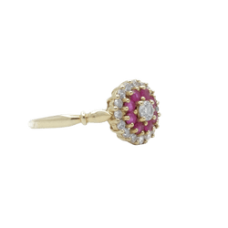 Bague Marguerite en or jaune, rubis, oxydes et diamants - Castafiore