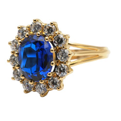 Bague Marguerite en or jaune, saphir et zirconiums - Castafiore