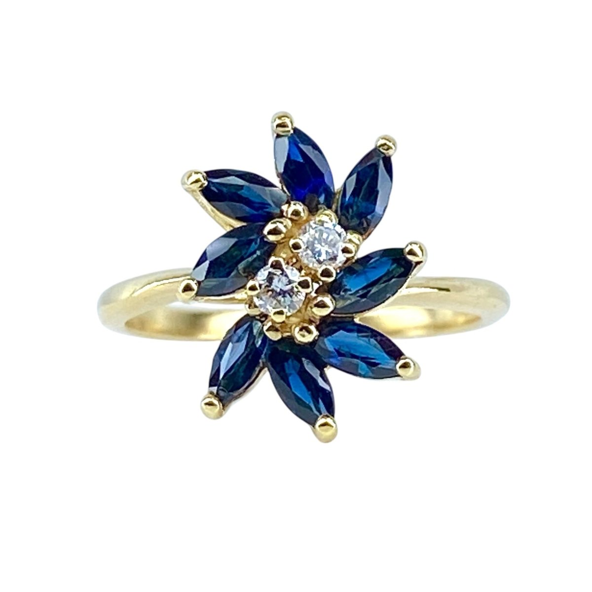 Bague Marguerite en or jaune, saphirs et diamants - Castafiore
