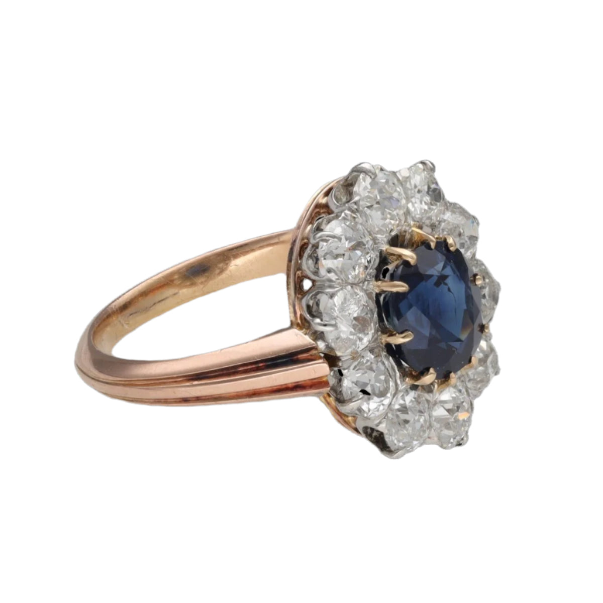 Bague Marguerite en or rose et platine avec saphir et diamants - Castafiore